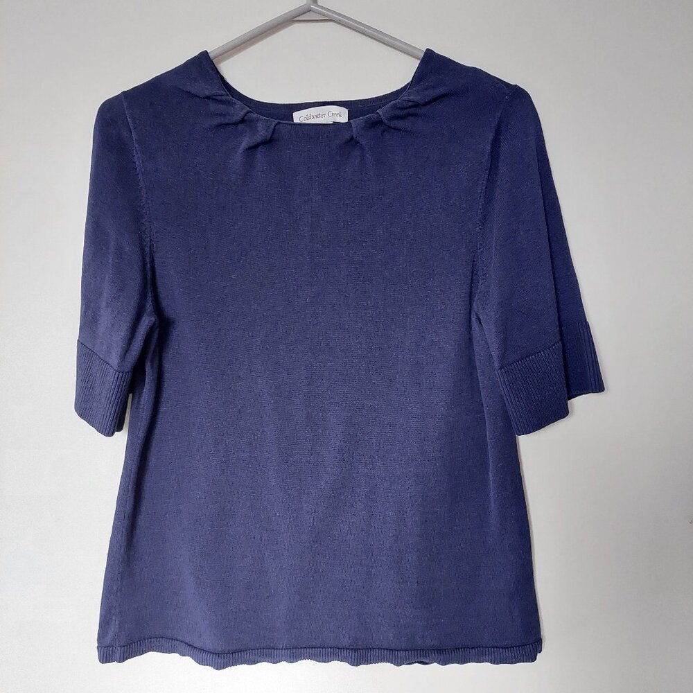 Coldwater Creek women's L Silk Blend Knit Navy Blue Short-sleeve top